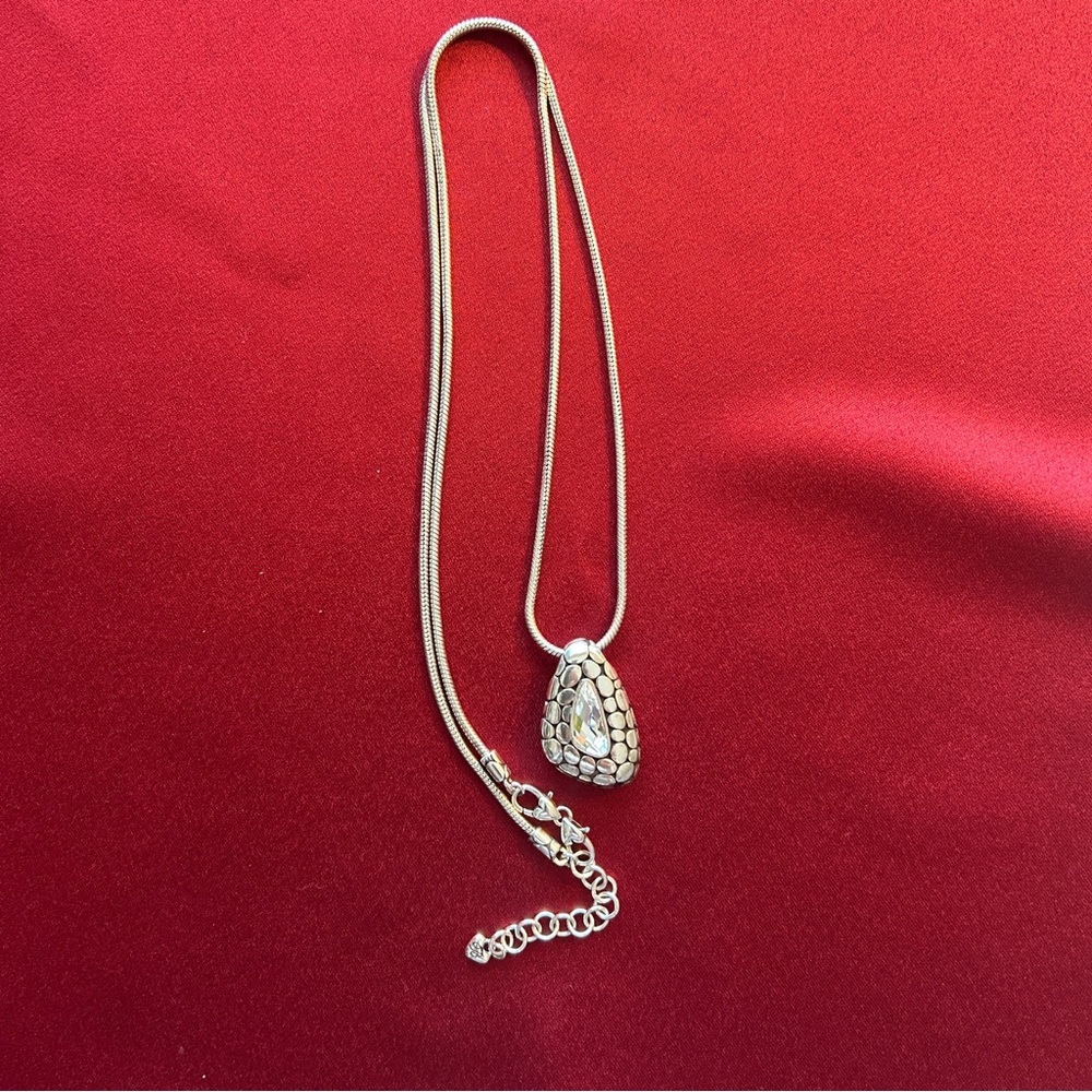 VINTAGE Brighton reversible 30” Pendant Necklace, Pebble Teardrop w/ Crystal